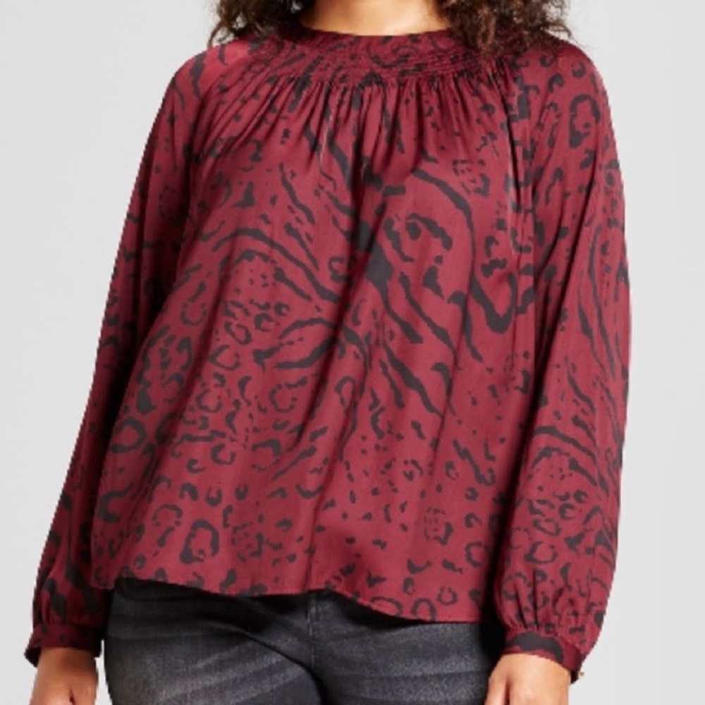 Ava & Viv Burgundy Smock Neck Blouse | EUC | Plus Size 2X